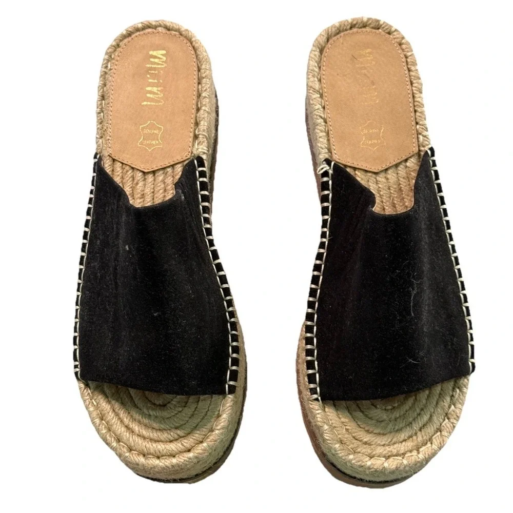 Mi.iM Black Suede Espadrilles Sandals Slides Women's Size 10 Casual EUC Boho